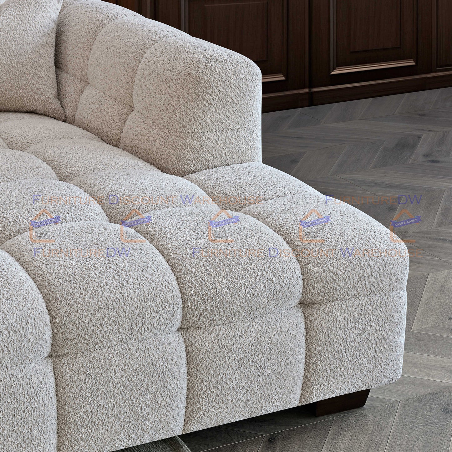 ALUXO® Tribeca 1/3/4/5 Seater Boucle L/R Corner Sofa Arm Chair Stool - Oatmeal Beige | Pearl Grey | Iron Grey