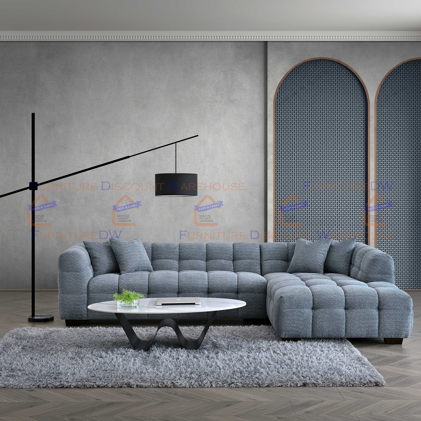 ALUXO® Tribeca Modern Right Hand Corner Sofa L Shape Iron Grey Boucle Cube 2025