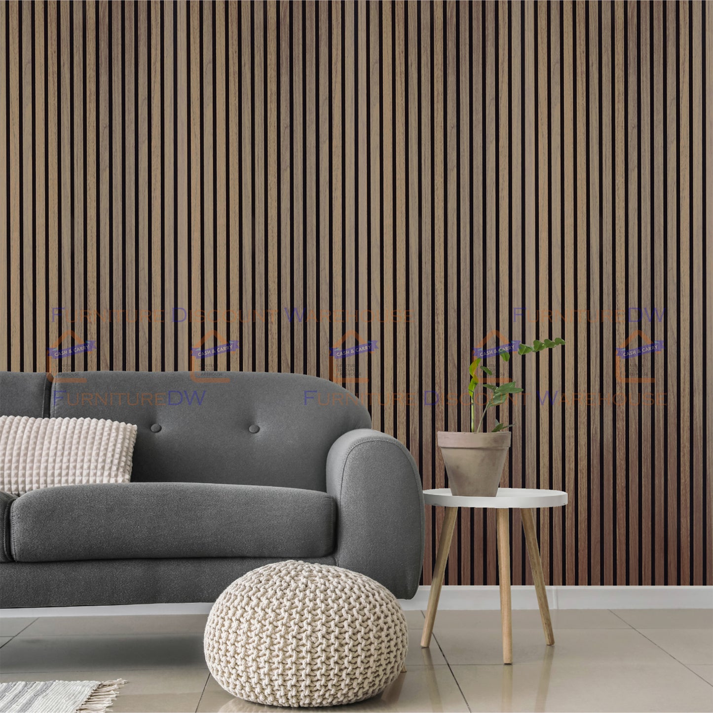 2400x600mm Wood Acoustic MDF Slatted Wall Panels - 8 Colours | Light Oak / Natural Oak / Walnut / Ash Grey / Black / White Marble / Silver / Gold