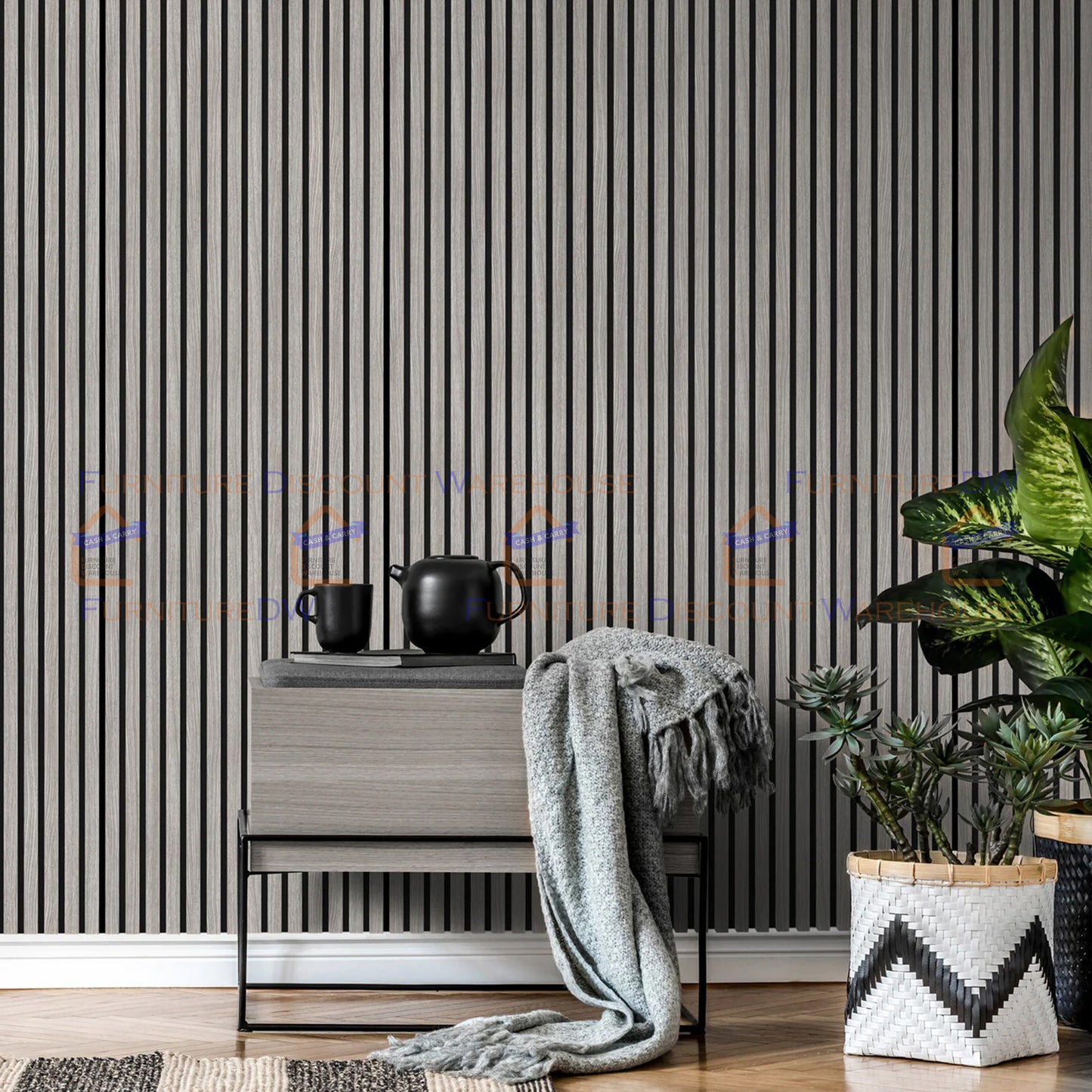 2400x600mm Wood Acoustic MDF Slatted Wall Panels - 8 Colours | Light Oak / Natural Oak / Walnut / Ash Grey / Black / White Marble / Silver / Gold