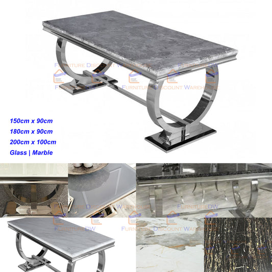 Arriana Dining Table 1.5m / 1.8m / 2m - Marble | Tempered Glass Top