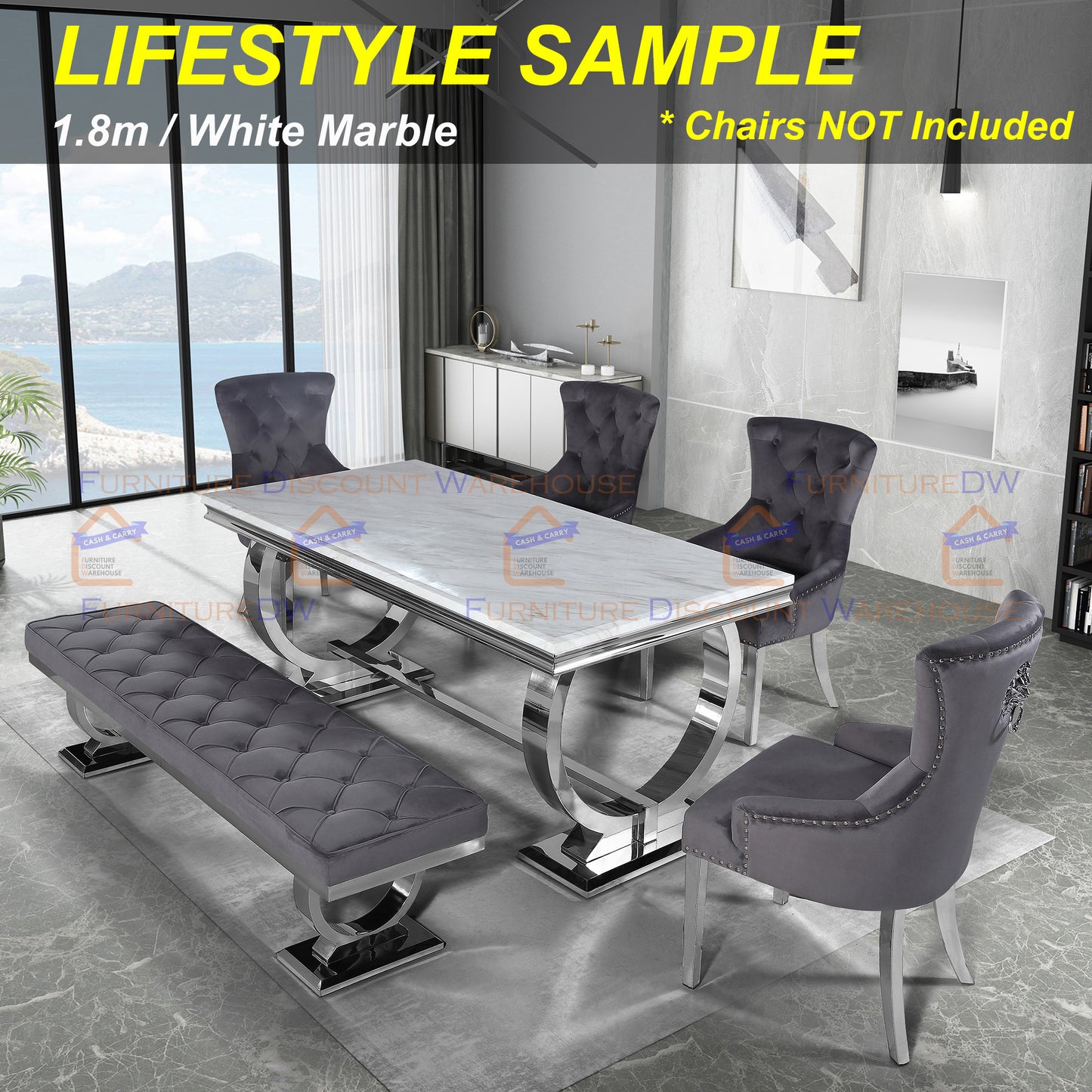 Arriana Dining Table 1.5m / 1.8m / 2m - Marble | Tempered Glass Top