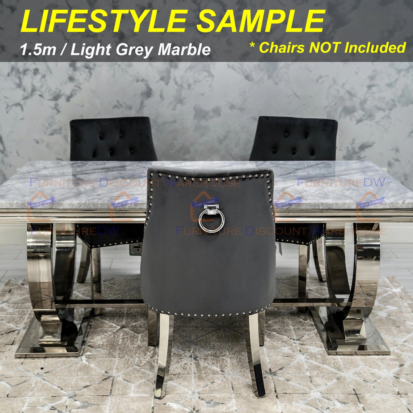 Arriana Dining Table 1.5m / 1.8m / 2m - Marble | Tempered Glass Top