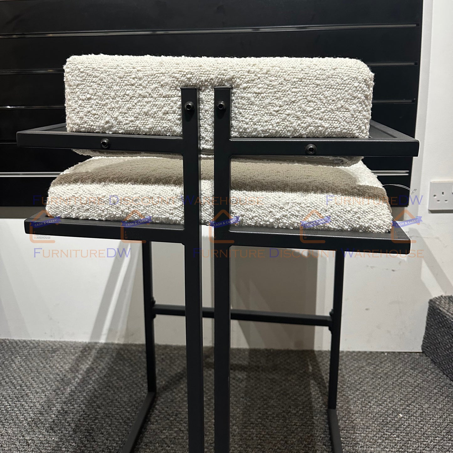 Zebra Boucle White Cushion Barstool Chair - Black Metal