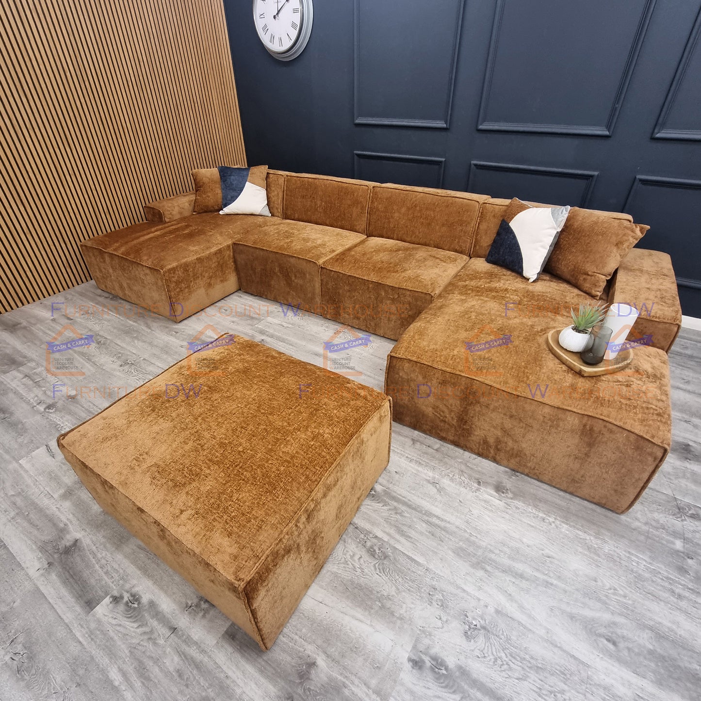 Atlanta Textured Chenille Sofa - 4 Colours | Left/Right Hand Corner | 3/4 Seater U Shape | Bed | Long U Shape + Stool