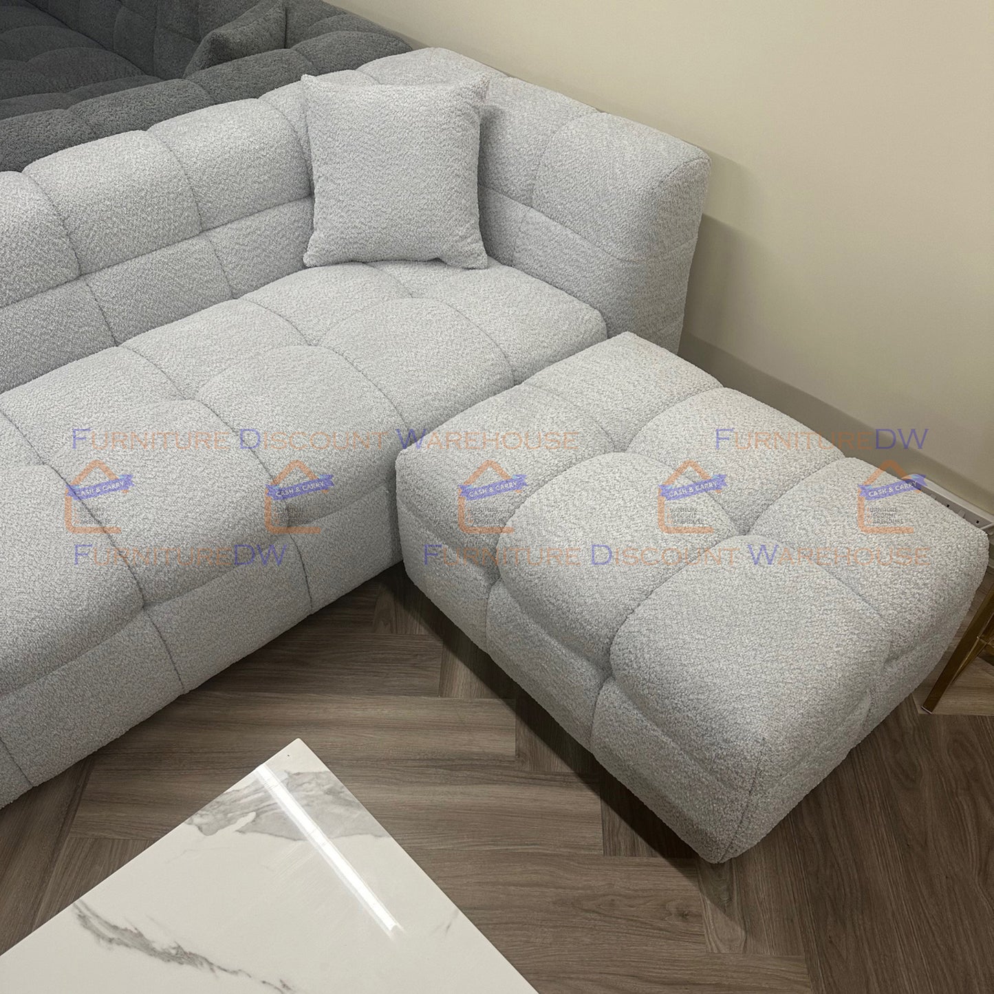 ALUXO® Tribeca 1/3/4/5 Seater Boucle L/R Corner Sofa Arm Chair Stool - Oatmeal Beige | Pearl Grey | Iron Grey