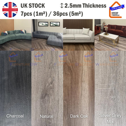 LVT Floor Planks Tiles Self Adhesive Vinyl Flooring - 4 Colours | 7pcs (1m²) / 36pcs (5m²)