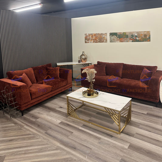 ALUXO® Lenox Boucle 3+2 Seater Velvet Sofa - Rust Red | Steel Grey | Aegean Blue