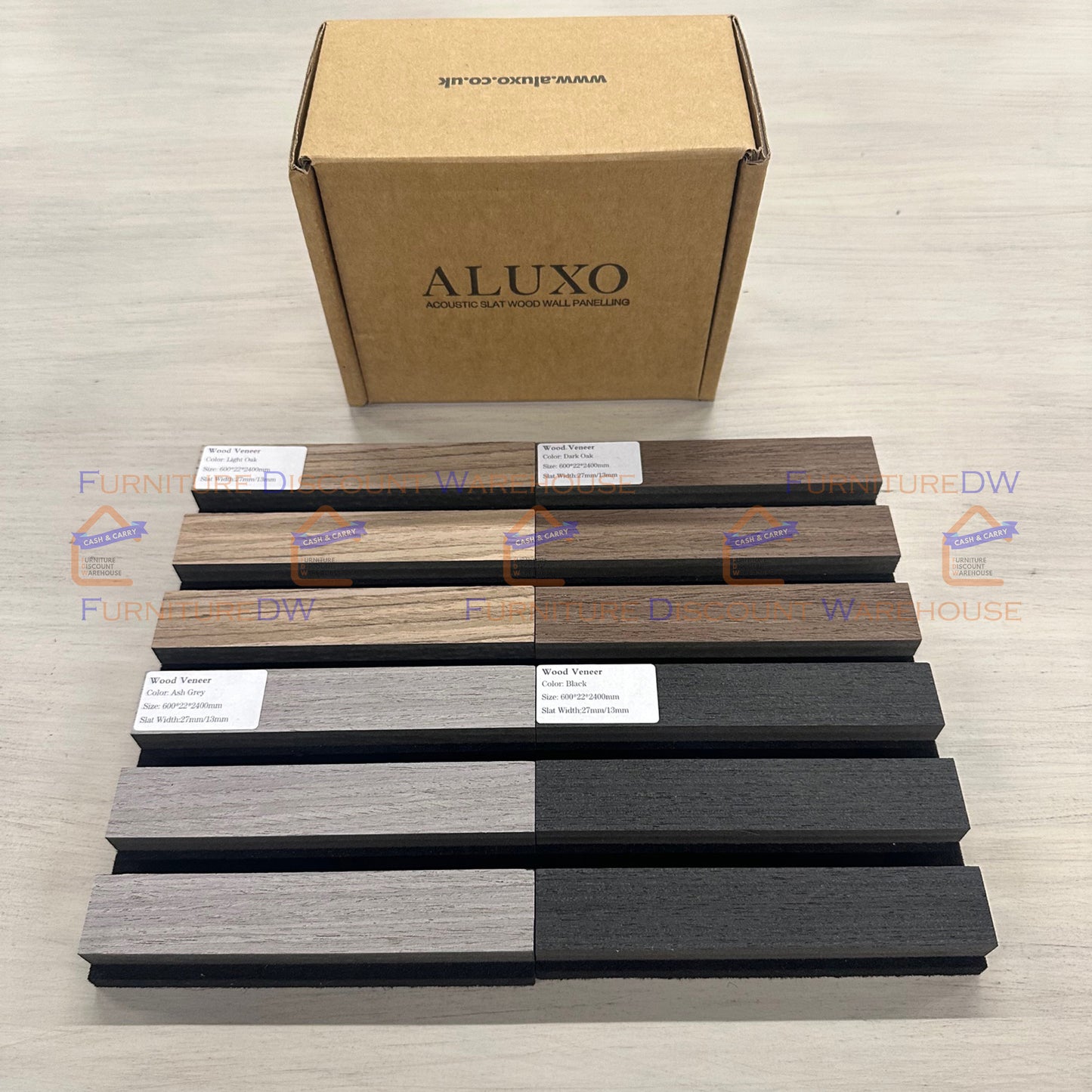 Square Wood Acoustic MDF Slatted Wall Panels - 4 Colours | Natural Oak / Walnut / Ash Grey / Charcoal Black