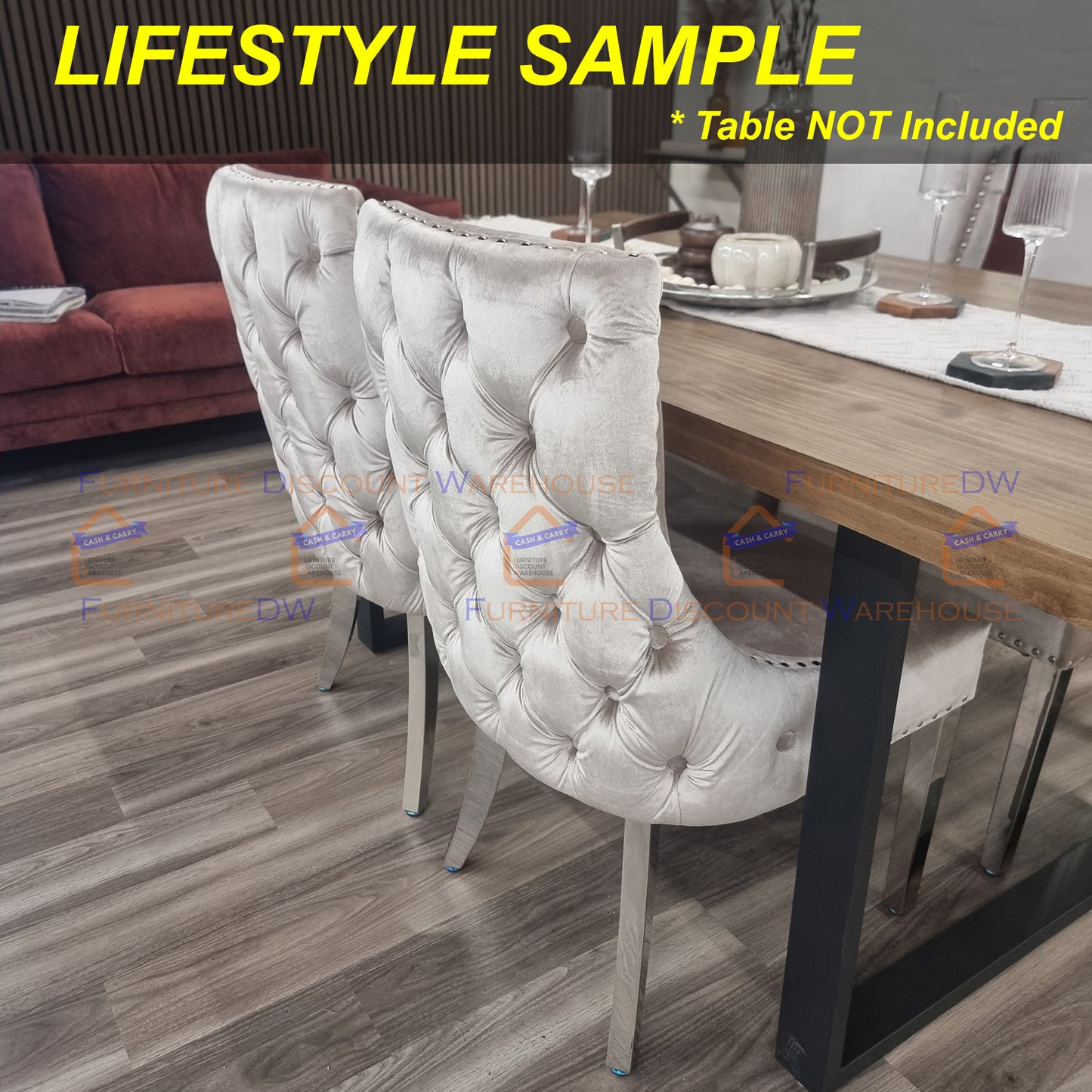 Kensington Velvet Dining Chair | Gold / Chrome Legs - Cream | Light Grey | Dark Grey | Beige