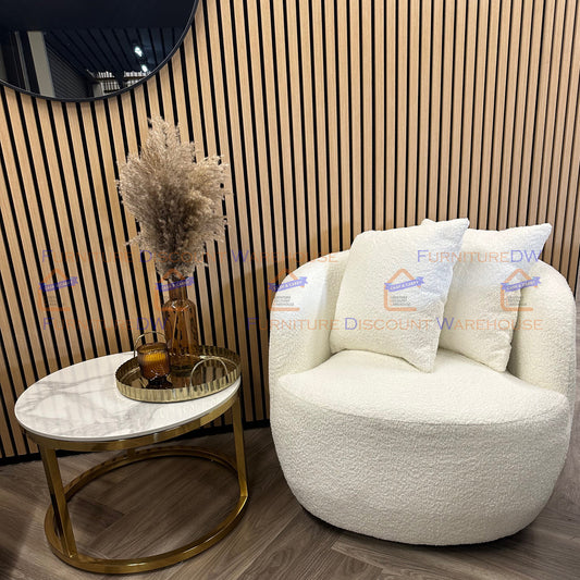 Boucle Teddy Cuddle Accent Swivel Base Armchair - White