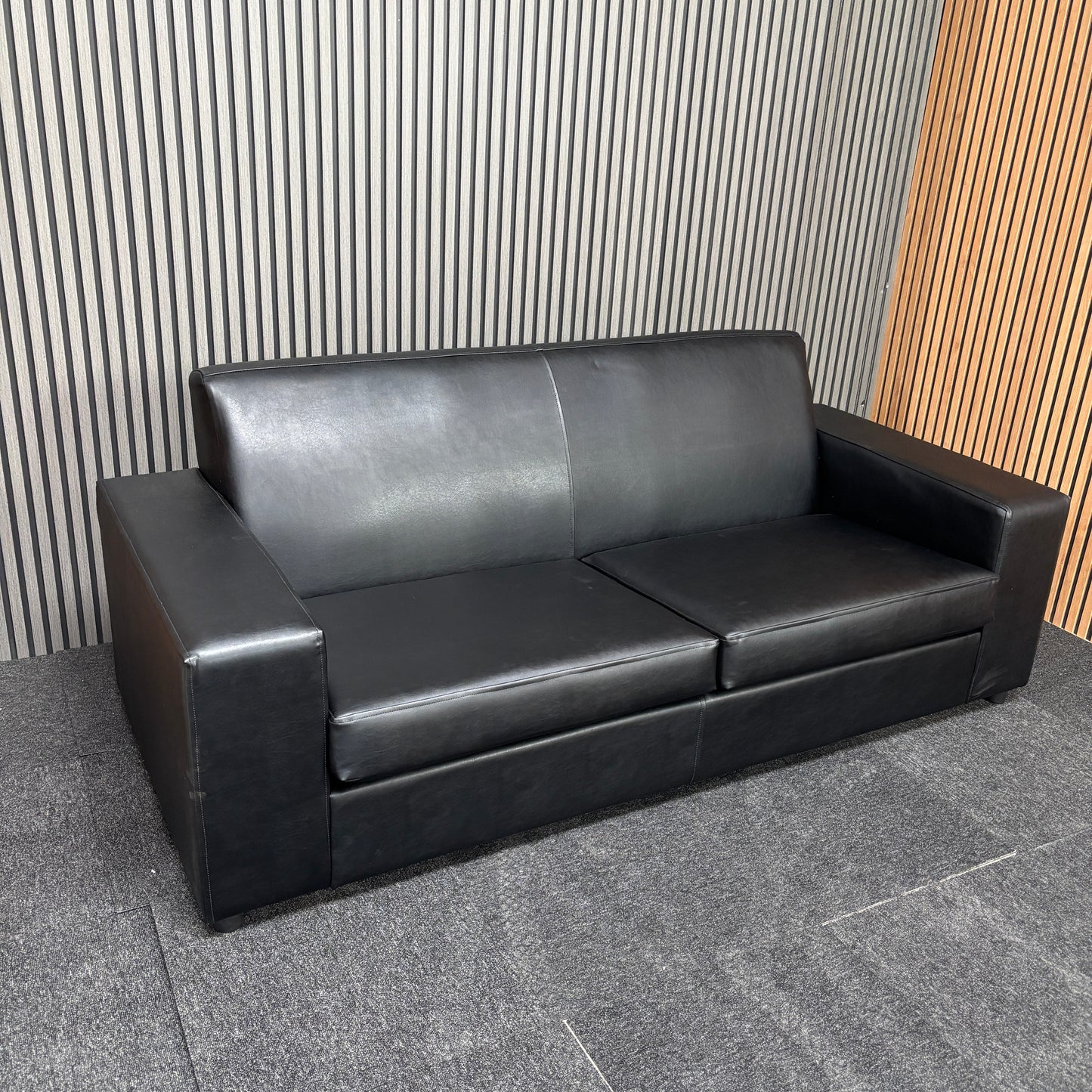 CLEARANCE - Nevada 3 Seater Faux Leather Contract Sofa - Black