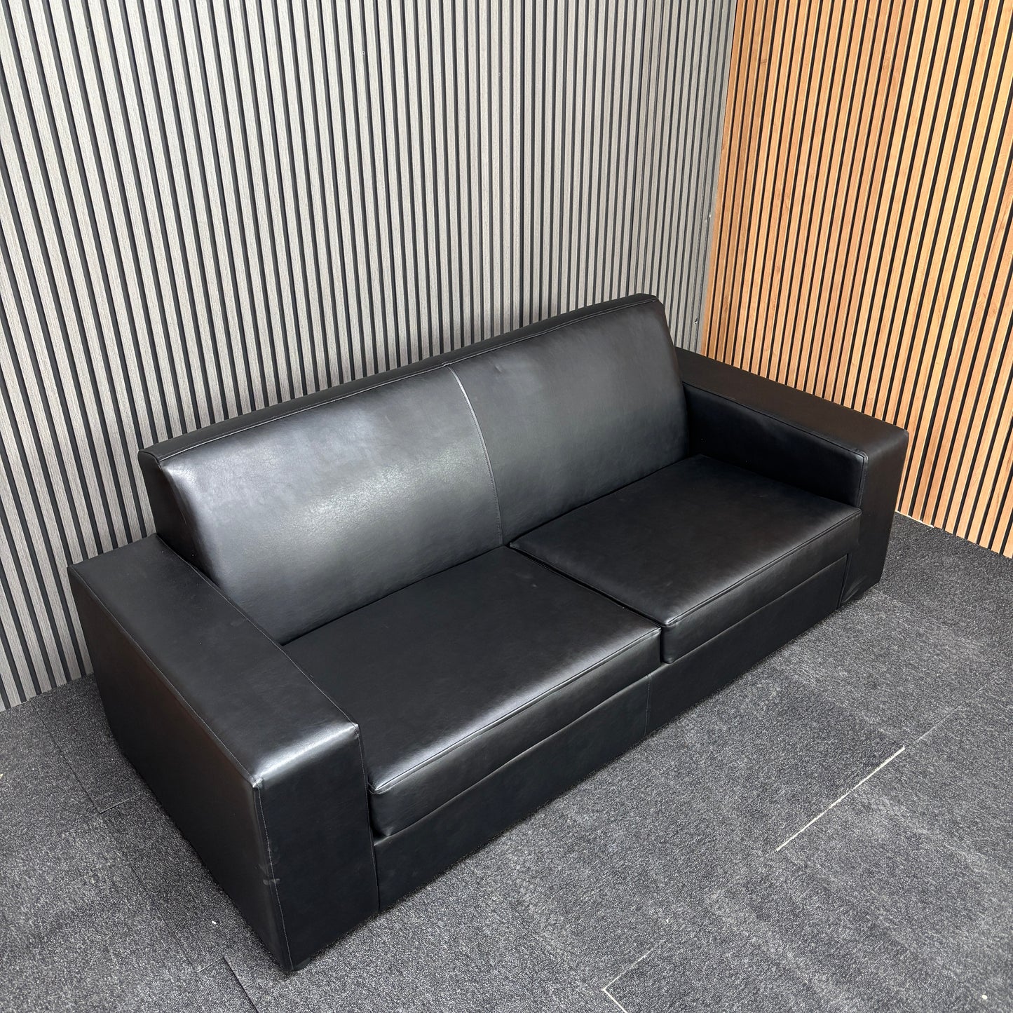 CLEARANCE - Nevada 3 Seater Faux Leather Contract Sofa - Black