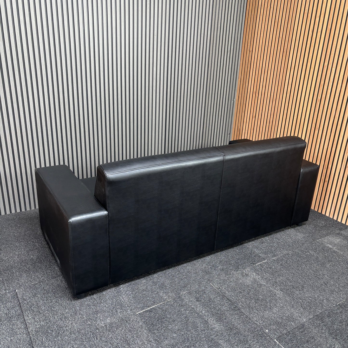 CLEARANCE - Nevada 3 Seater Faux Leather Contract Sofa - Black