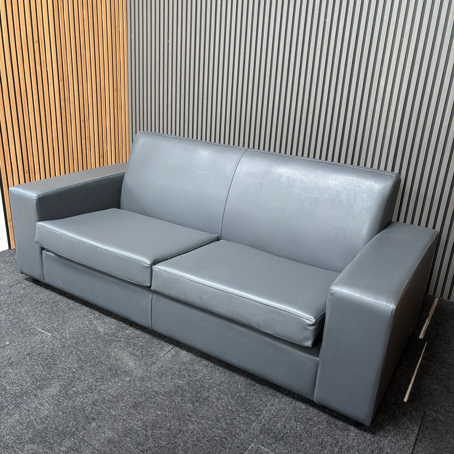 CLEARANCE - Nevada 3 Seater Faux Leather Contract Sofa - Grey