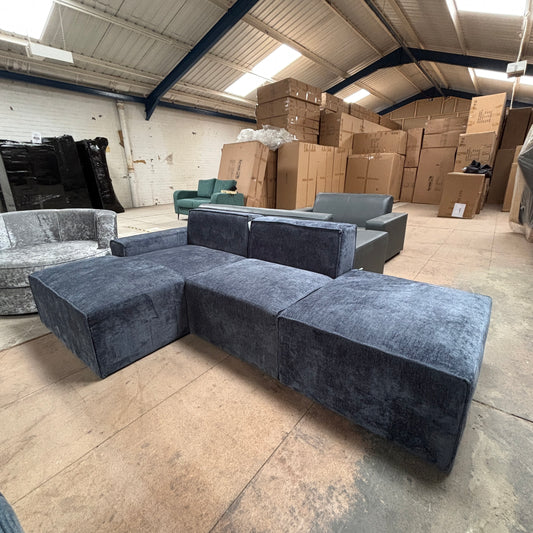 CLEARANCE - Atlanta Chenille Left Hand Corner 3 to 4 Seater Sofa - Blue Textured