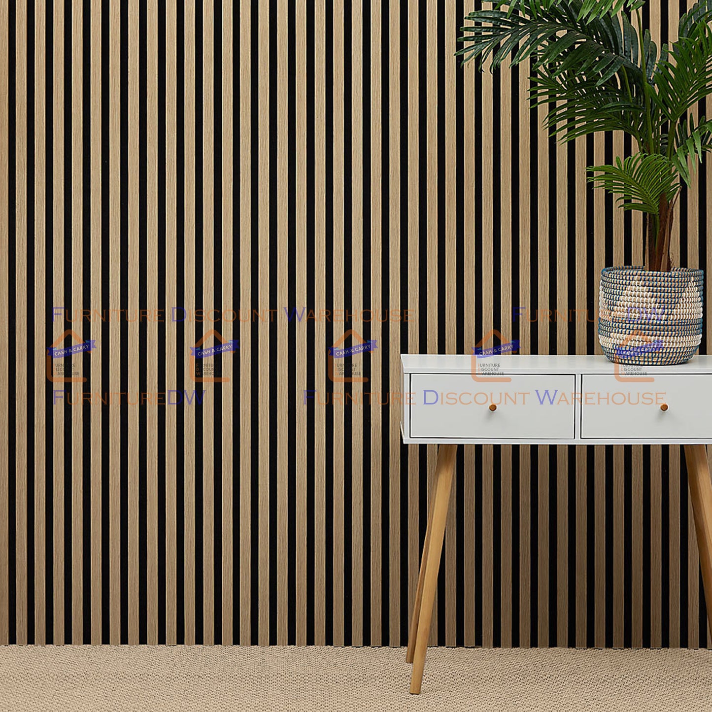 2400x600mm Wood Acoustic MDF Slatted Wall Panels - 8 Colours | Light Oak / Natural Oak / Walnut / Ash Grey / Black / White Marble / Silver / Gold