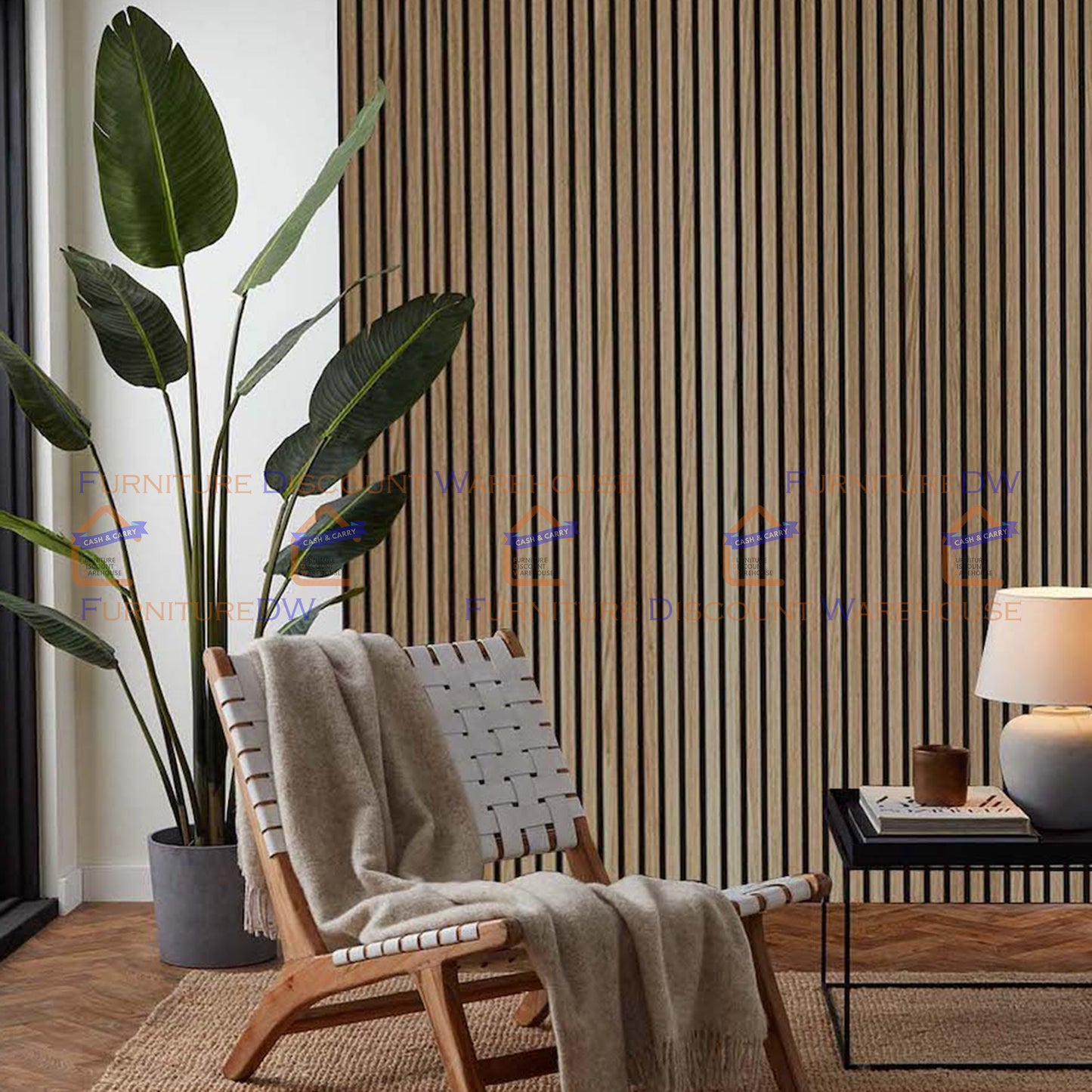 2400x600mm Wood Acoustic MDF Slatted Wall Panels - 8 Colours | Light Oak / Natural Oak / Walnut / Ash Grey / Black / White Marble / Silver / Gold