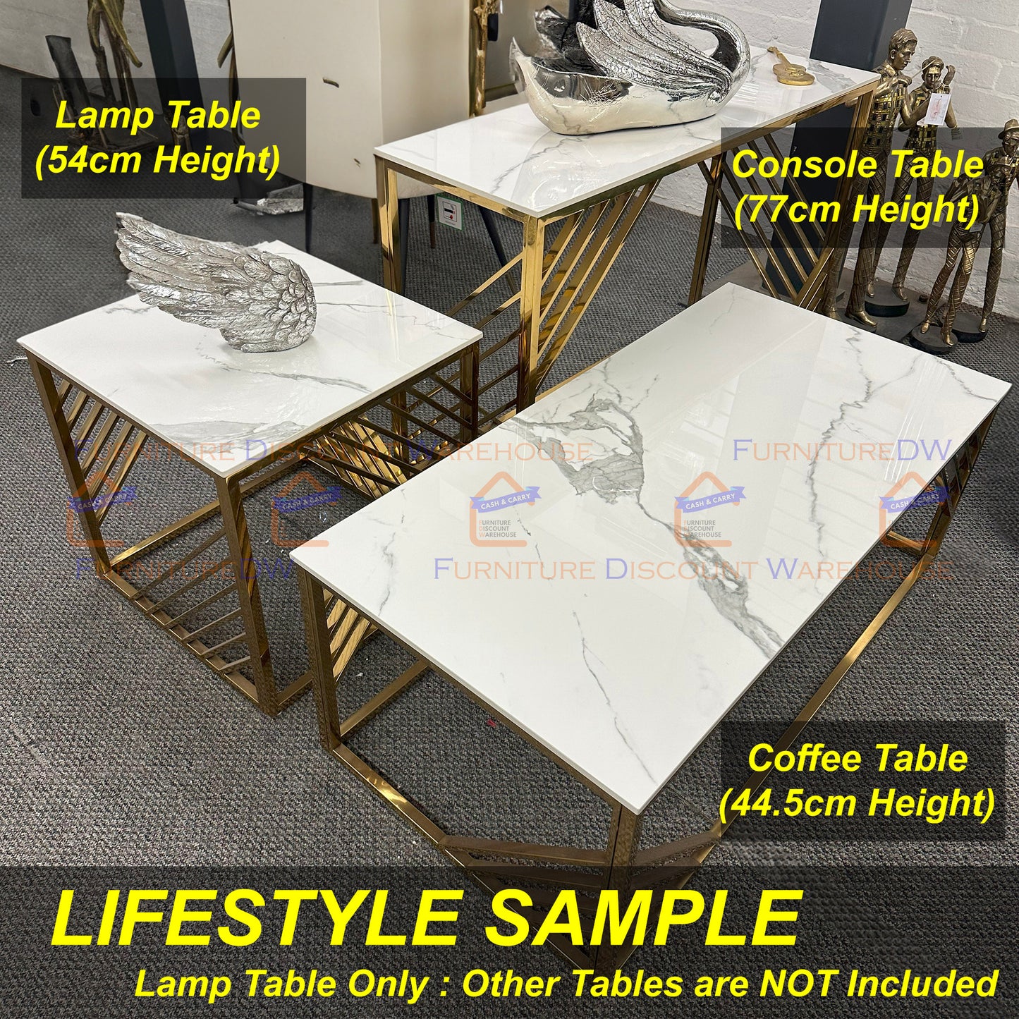 Azure Gold Lamp Table 55cm - Polar White Sintered Stone Top
