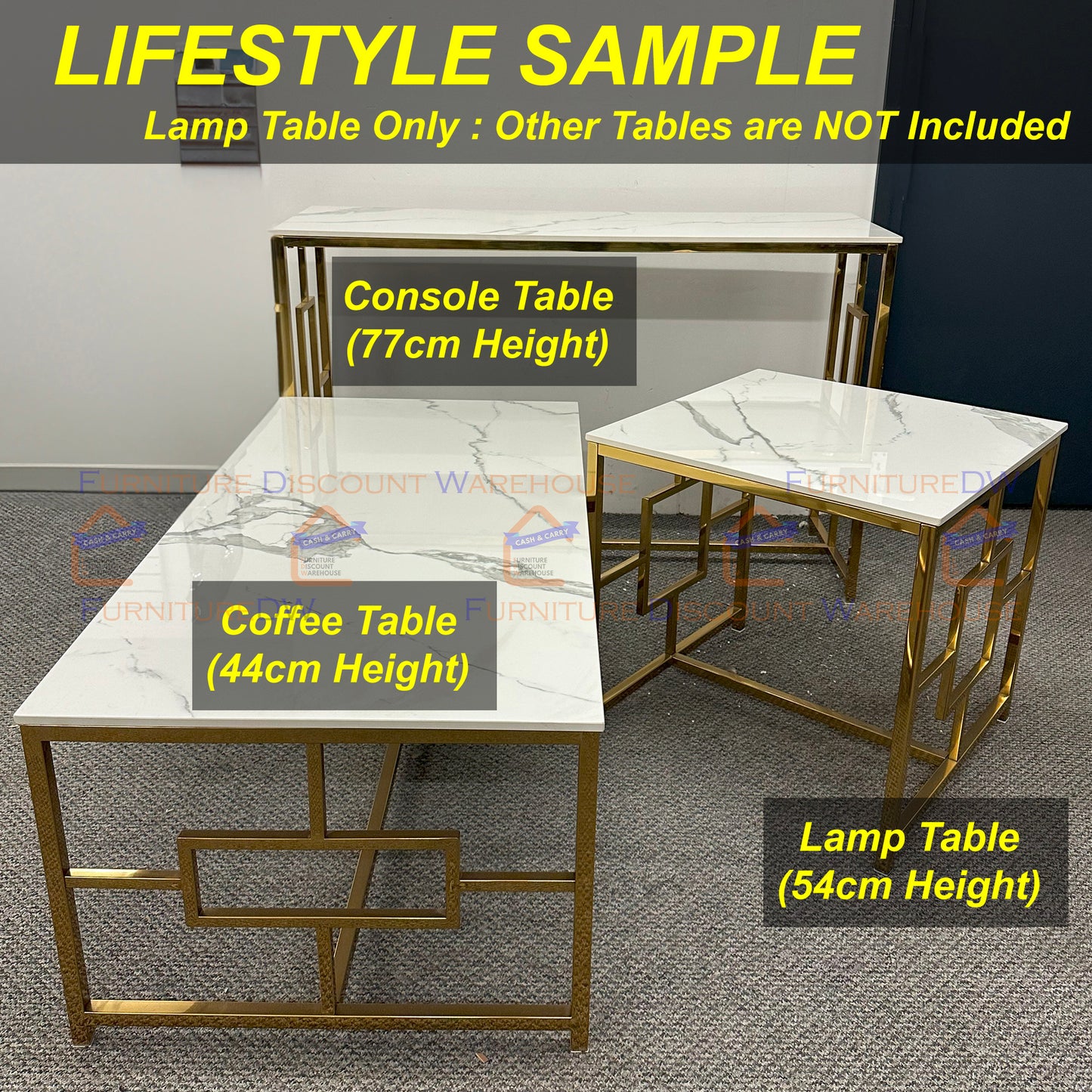 Geo Gold Lamp Table 55cm - Polar White Sintered Stone Top