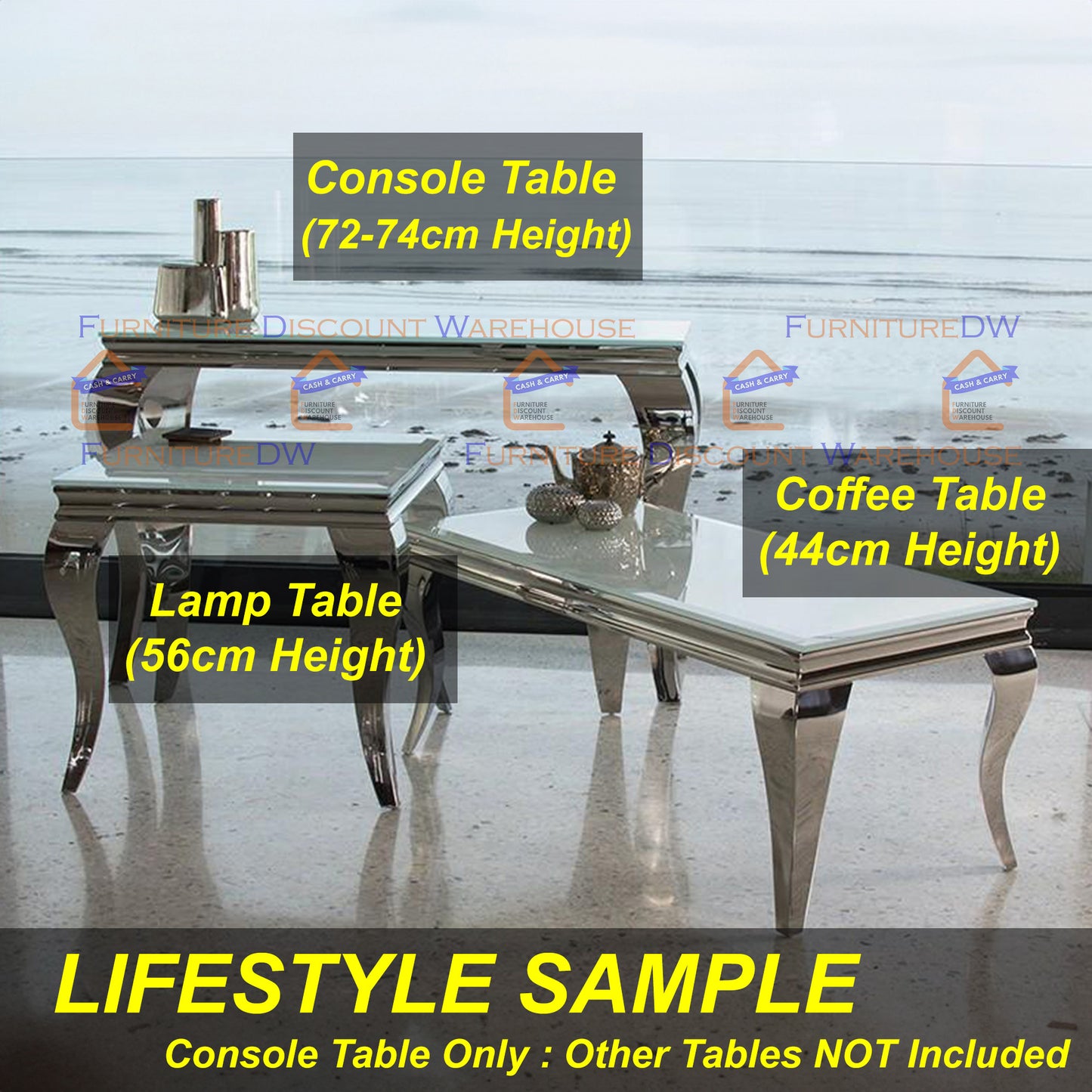 Louis Chrome Console Table 1.2m / 1.4m - Marble | Sintered Stone | Tempered Glass Top