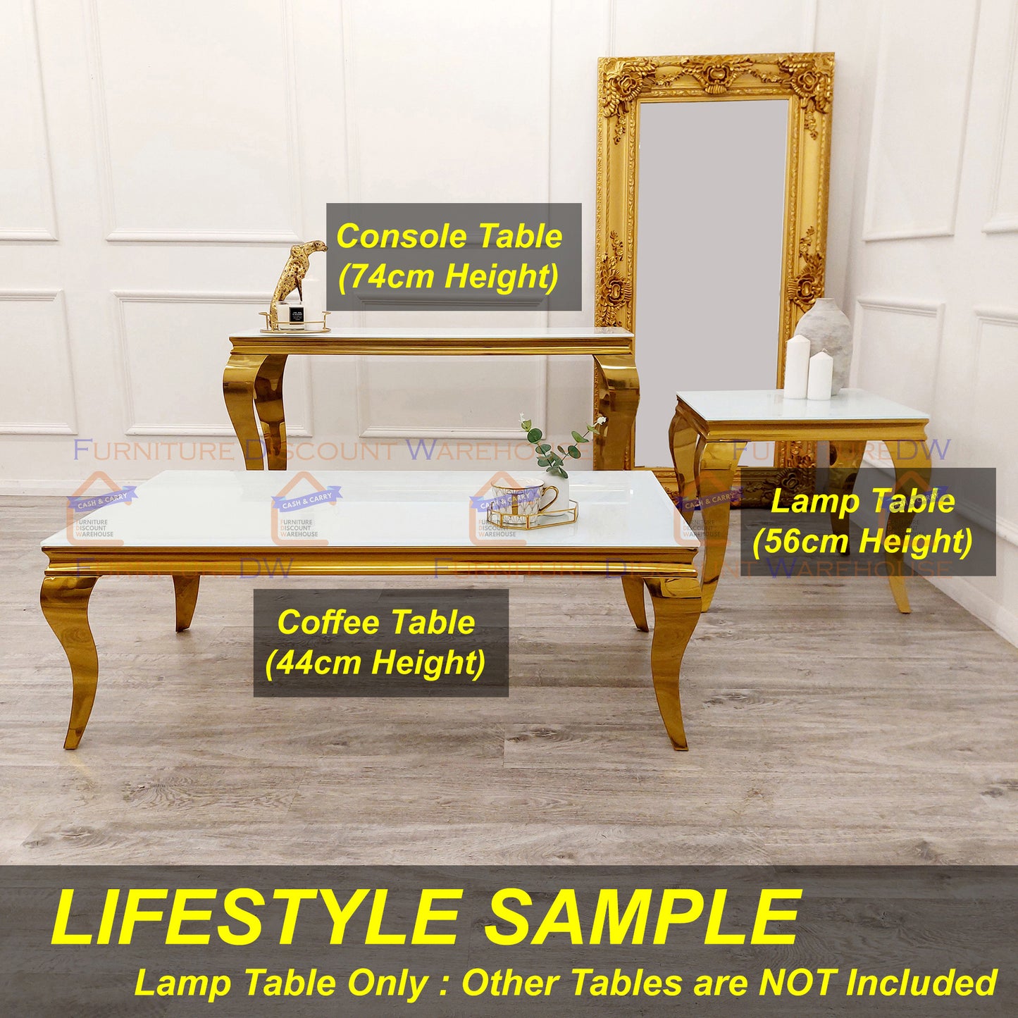 Louis Gold Lamp Table 60cm - Marble Top | Light Grey | Black | Cream |  Black & Gold