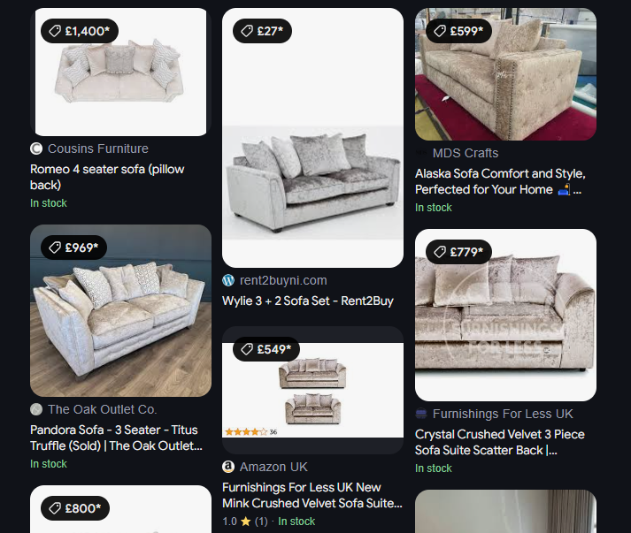 CLEARANCE - Prima 3 Seater Fabric Sofa - Mink Crushed
