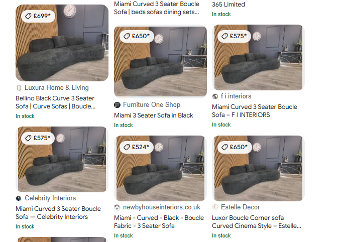 CLEARANCE - Miami 3 Seater Curved Boucle Sofa - Black