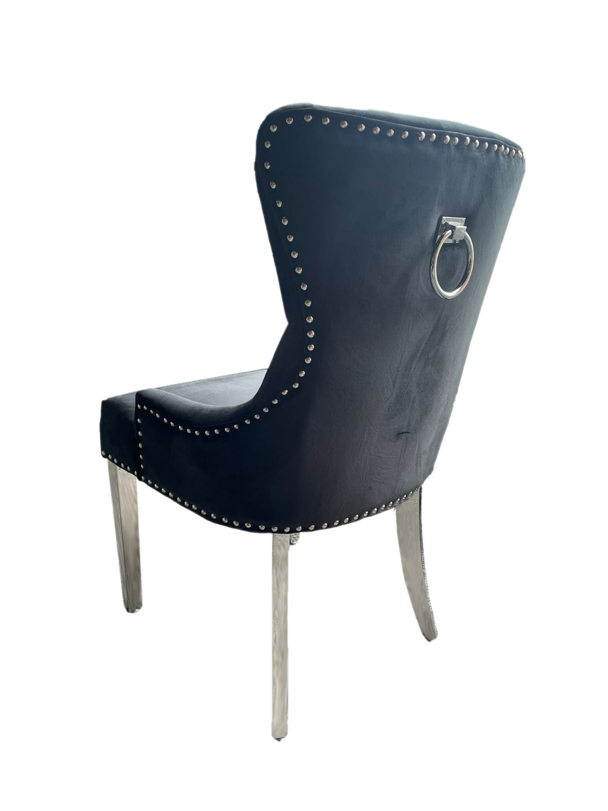Megan Promo Velvet Dining Chair | Chrome Legs with Plain Back & Ring Knocker - Black | Blue | Dark Grey