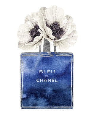 Blue Chanel Flowers Print in Chrome Step Frame 50 x 40cm – Furniture DW