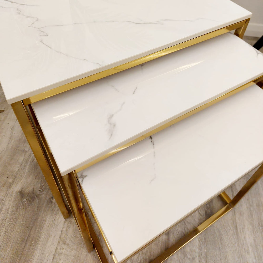 Cato Nest of 3 Square Coffee Tables 40-50cm - Polar White Sintered Stone Tops