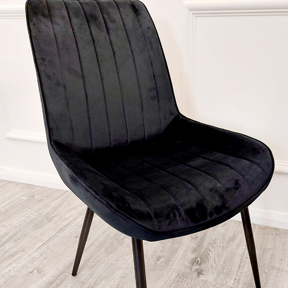 Dido Velvet Dining Chair | Black Metal Legs - Black | Blue | Cream | Green | Iron | Teal