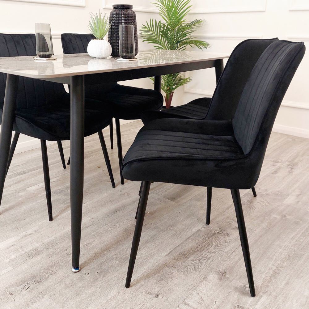 Dido Velvet Dining Chair | Black Metal Legs - Black | Blue | Cream | Green | Iron | Teal