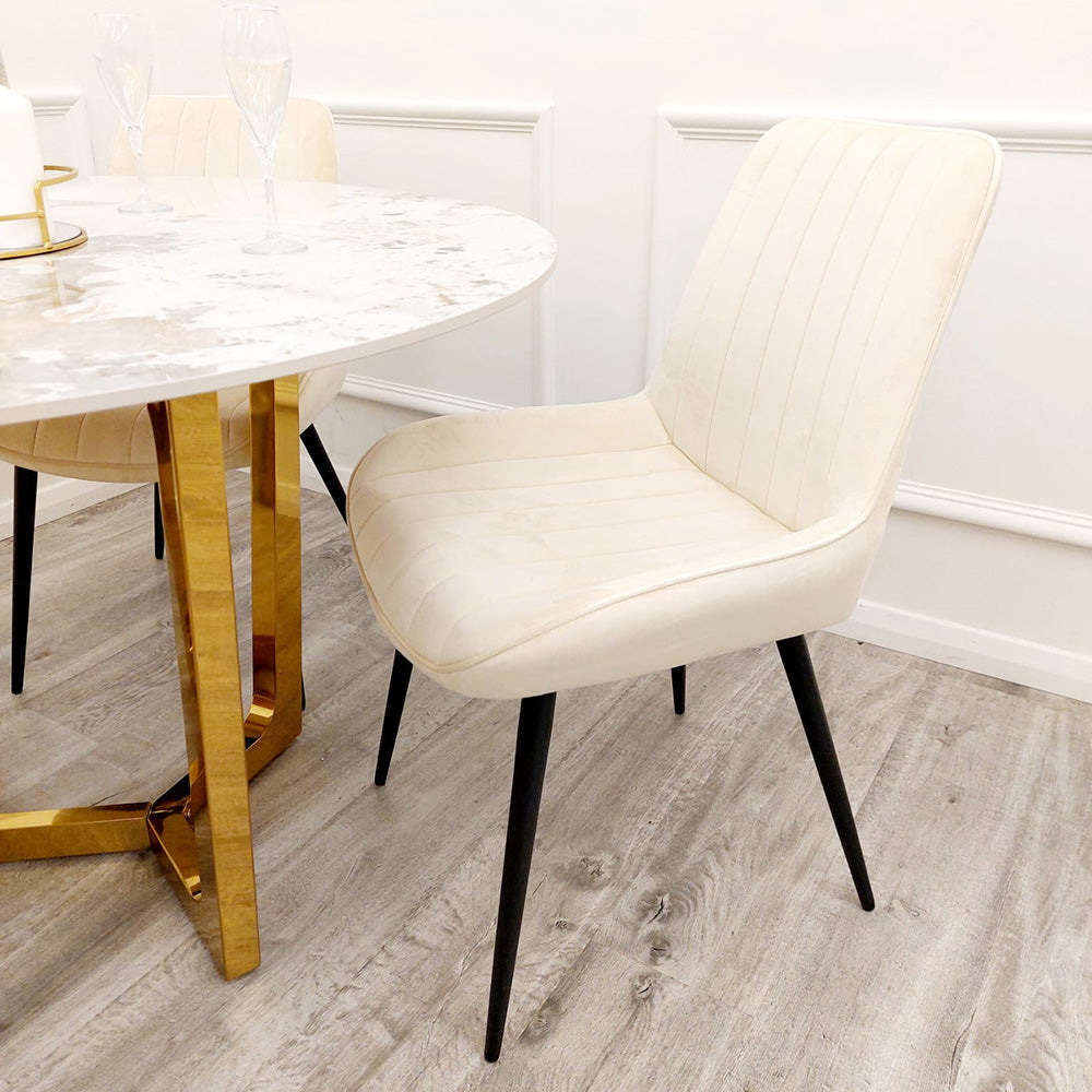 Dido Velvet Dining Chair | Black Metal Legs - Black | Blue | Cream | Green | Iron | Teal