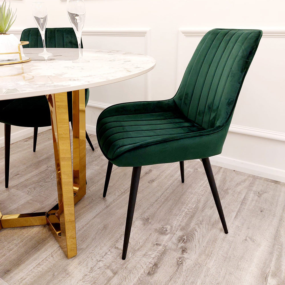 Dido Velvet Dining Chair | Black Metal Legs - Black | Blue | Cream | Green | Iron | Teal