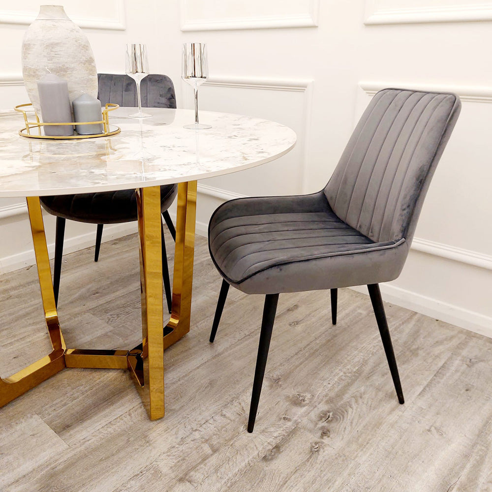 Dido Velvet Dining Chair | Black Metal Legs - Black | Blue | Cream | Green | Iron | Teal