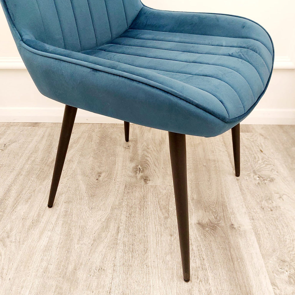 Dido Velvet Dining Chair | Black Metal Legs - Black | Blue | Cream | Green | Iron | Teal