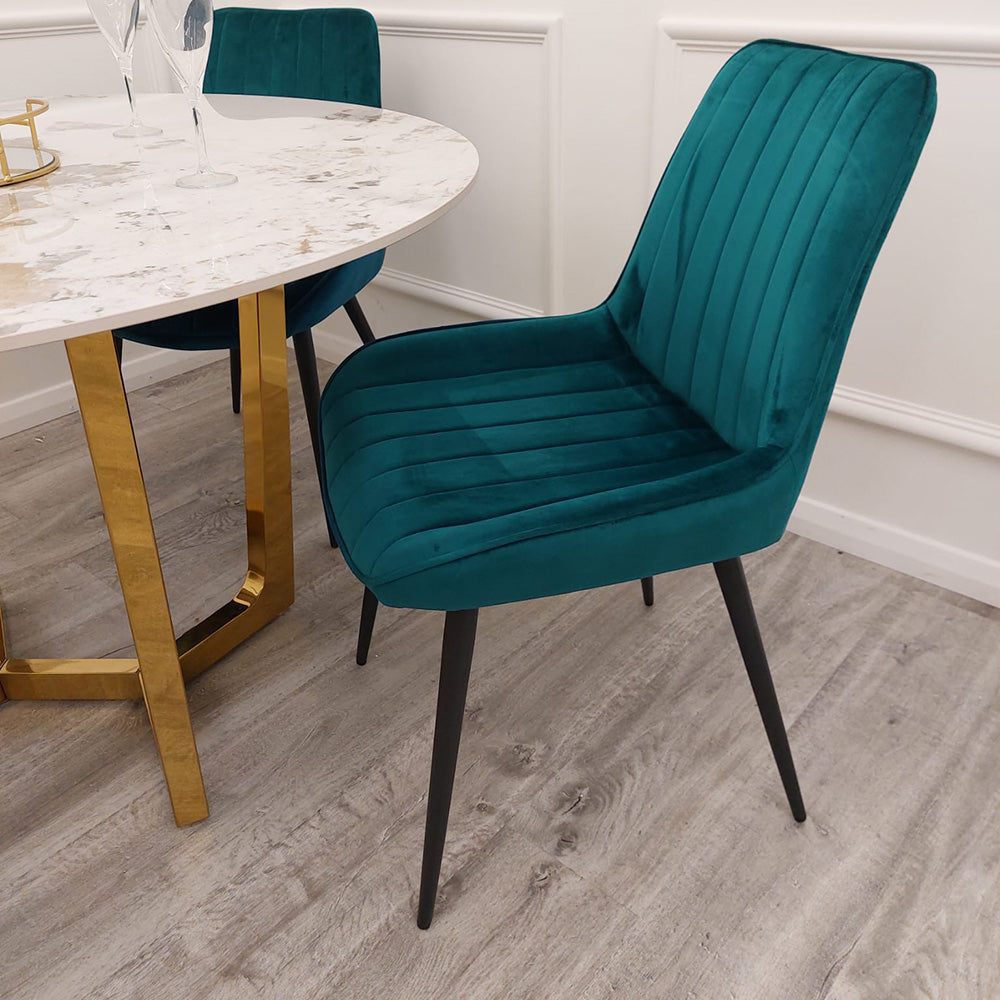 Dido Velvet Dining Chair | Black Metal Legs - Black | Blue | Cream | Green | Iron | Teal