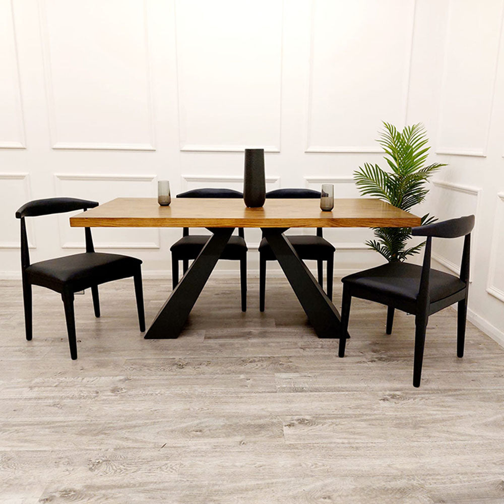Axel Dining Table 1.8m - Solid Wood Top with Matt Black Metal Legs