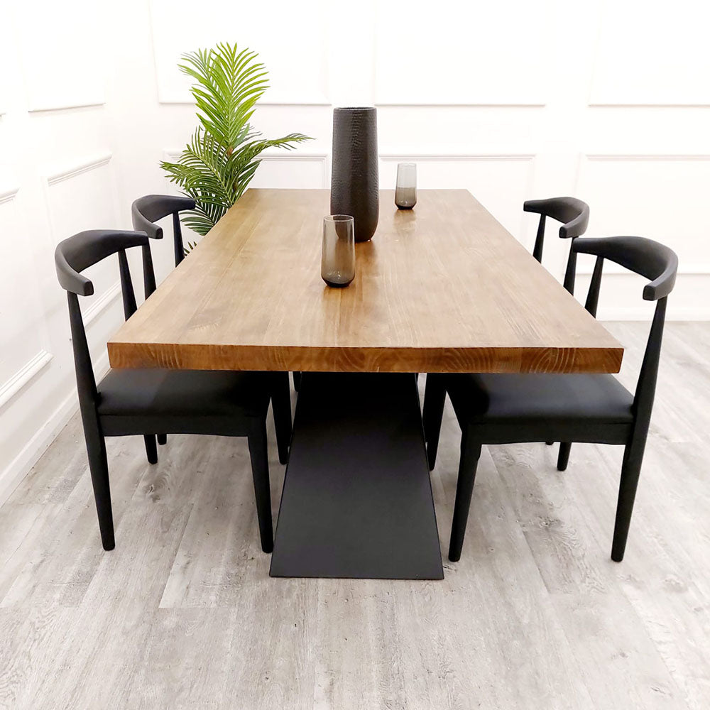Axel Dining Table 1.8m - Solid Wood Top with Matt Black Metal Legs