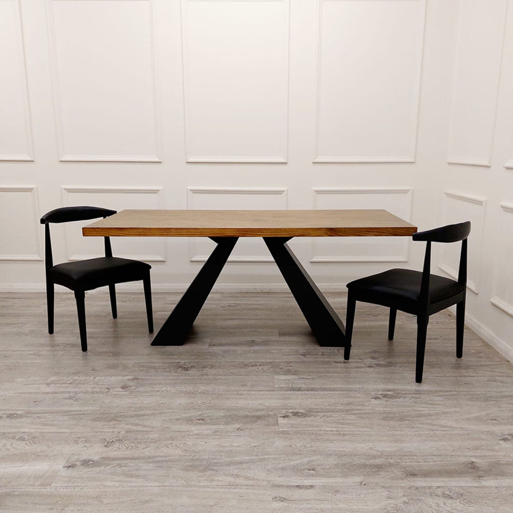 Axel Dining Table 1.8m - Solid Wood Top with Matt Black Metal Legs