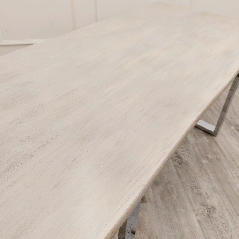 Freya Dining Table 1.8m - Solid Light Pine Wood Slimline with Chrome Metal Legs