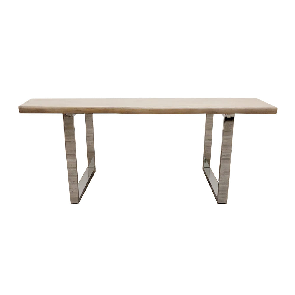 Freya Dining Table 1.8m - Solid Light Pine Wood Slimline with Chrome Metal Legs
