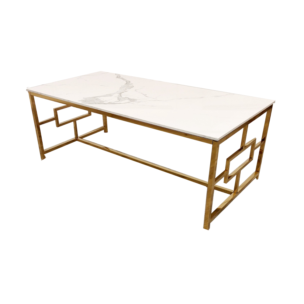 Geo Gold Coffee Table 1.2m | Polar White Sintered Stone Top