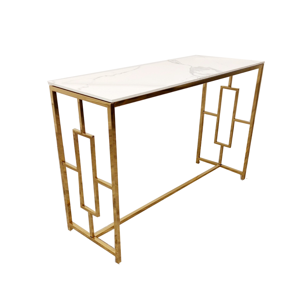 Geo Gold Console Table 1.2m - Polar White Sintered Stone Top