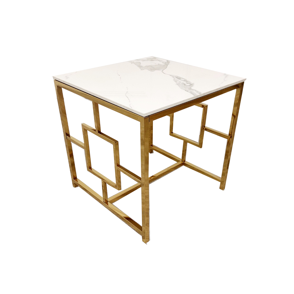 Geo Gold Lamp Table 55cm - Polar White Sintered Stone Top