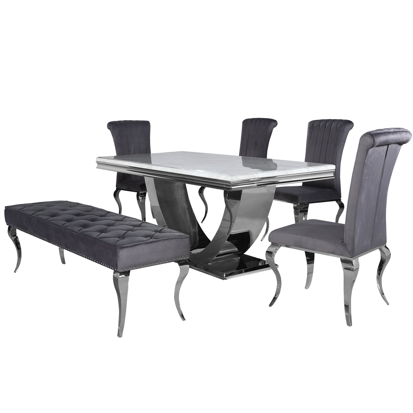 Arial Dining Table with Ivory Smoke Marble Top