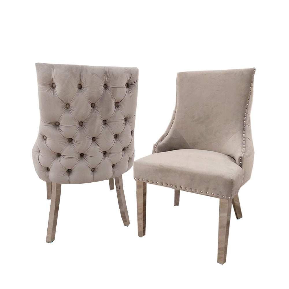 Kensington Velvet Dining Chair | Gold / Chrome Legs - Cream | Light Grey | Dark Grey | Beige