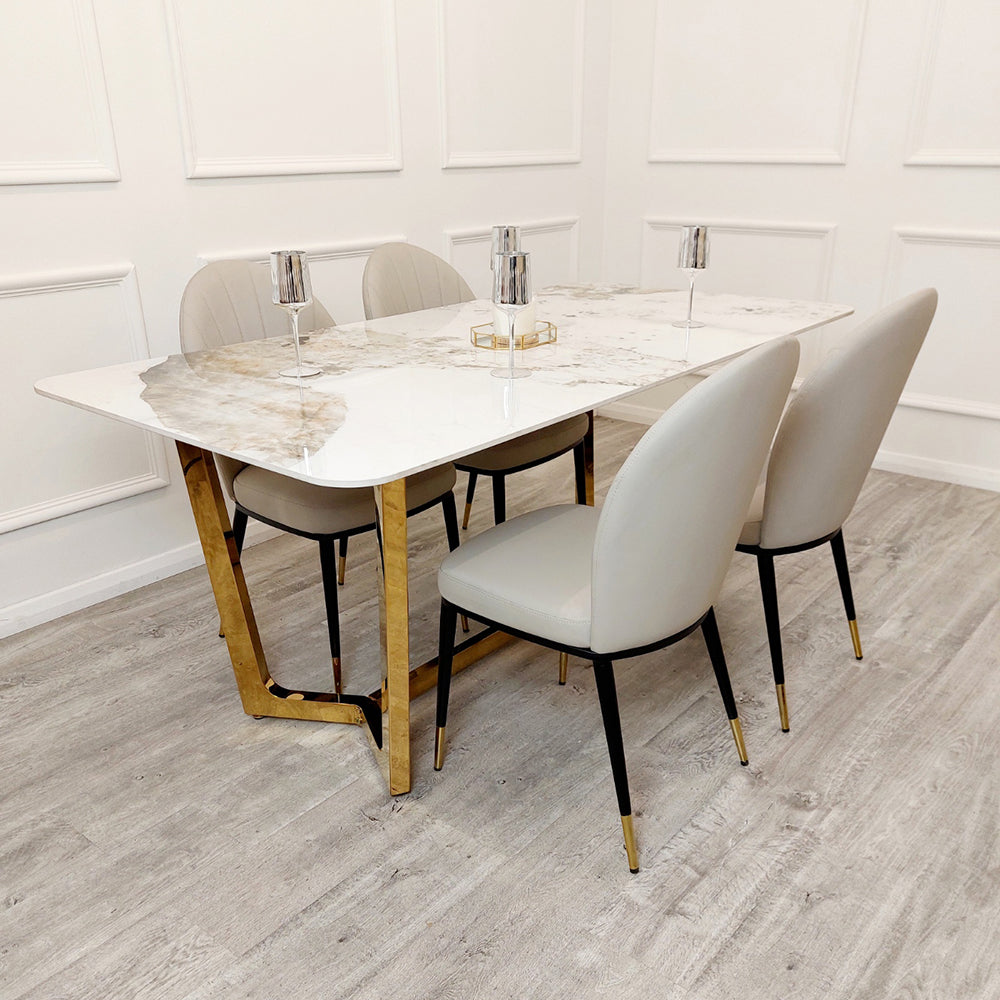 Lucien Gold Dining Table 1.8m - Pandora Gold Sintered Stone Top