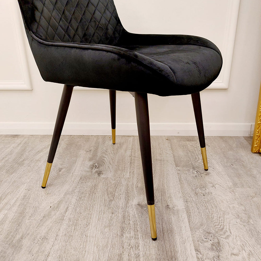 Luna Velvet Dining Chair | Gold Tipped Black Legs - Black | Blue | Cream | Green | Iron | Teal